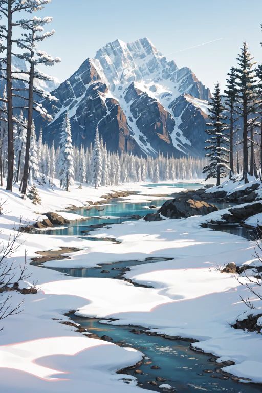 AI-generated fantasy art: snow mountain