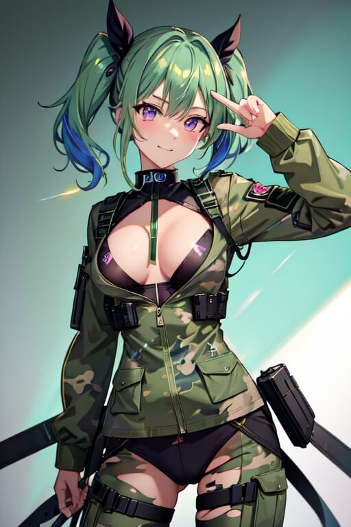 AI anime girl in camouflage