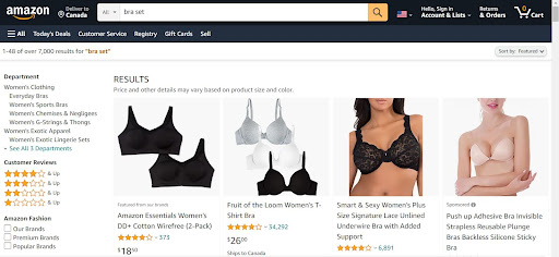 Dropshipping Bra Set-Find the proper online marketplace-Amazon