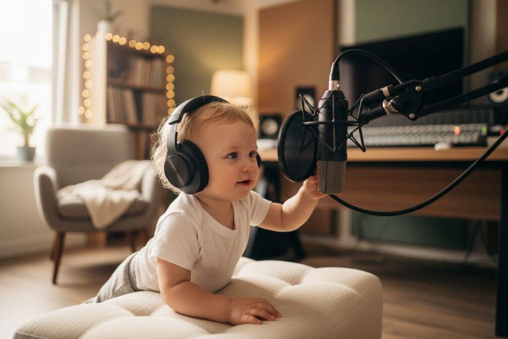 Baby ai videos example featuring baby podcast recording setup