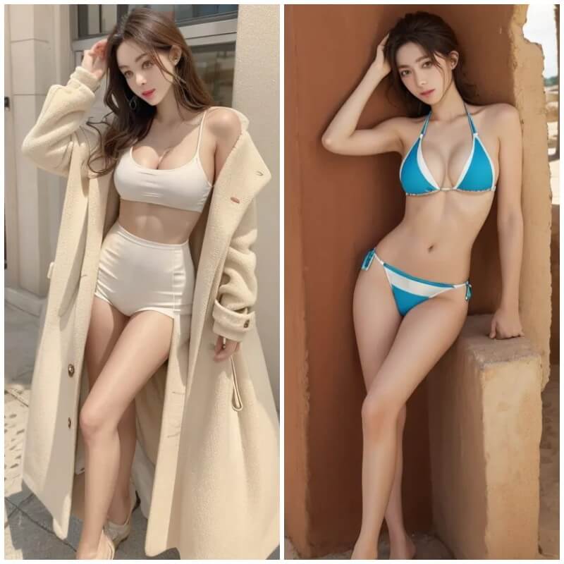 AI turned lady dress to bikini