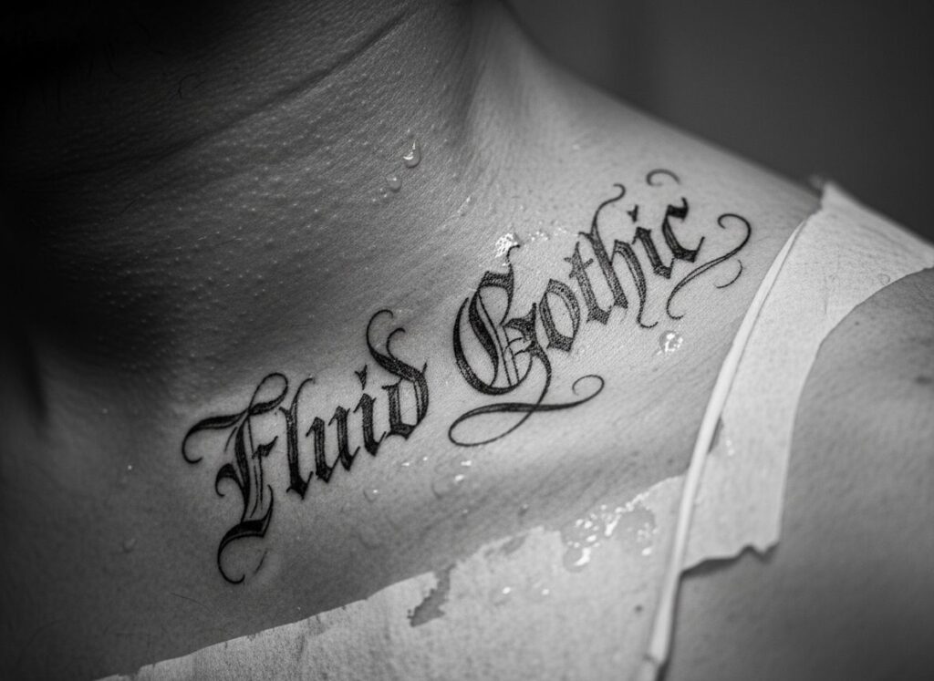 A tattoo stencil with unique gothic text styles