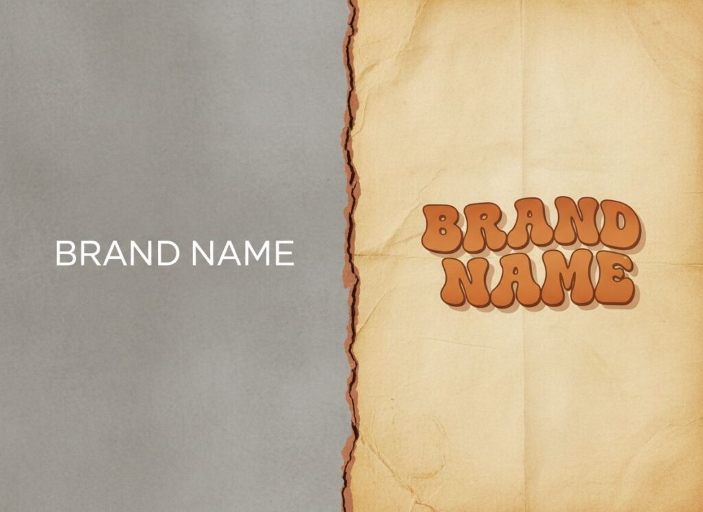 Split-screen comparison between generic modern font design and expressive retro style font on aged paper