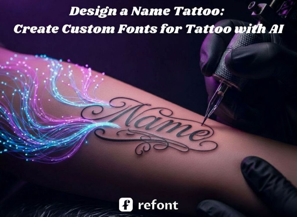 Elegant fonts for tattoo being inked on a forearm with futuristic design elements