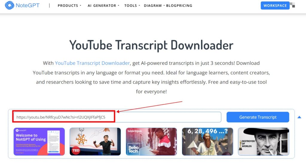 Copy the YouTube Video URL to NoteGPT