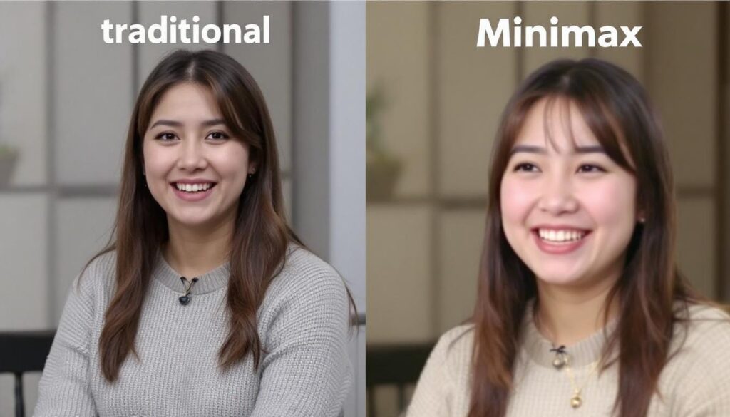 A side-by-side comparison showing a traditional AI voice model versus the Minimax model