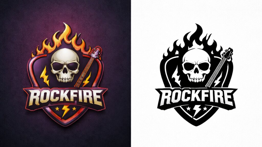  Logo design comparison featuring the full-color version with gradients alongside a high-contrast black silhouette version.