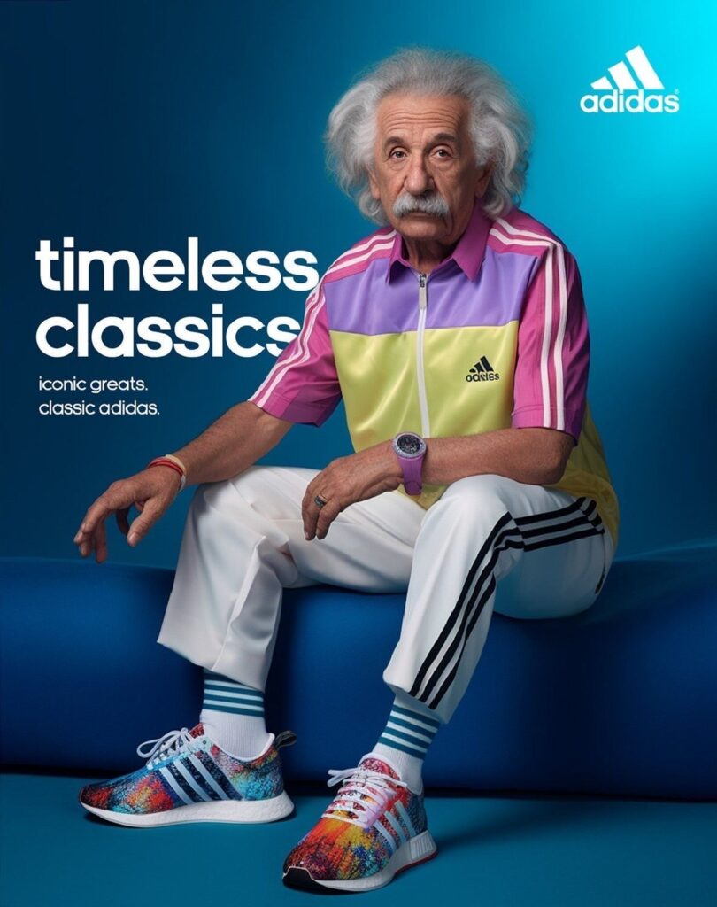 An Adidas ad featuring Einstein character by Seedream4.0