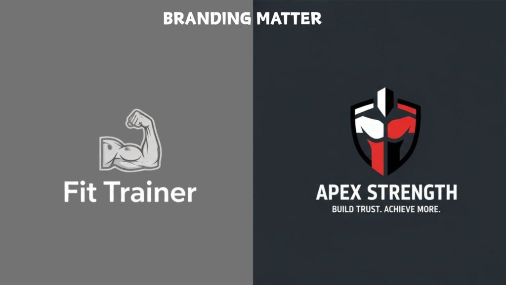 Comparison of generic vs professional gym logo for personal trainers showing credibility