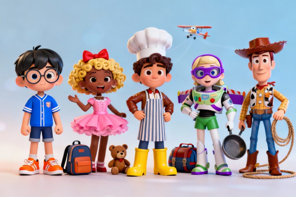 Pixar-style 3d cartoon characters