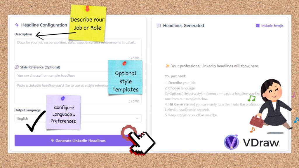 How to use VDraw's LinkedIn Headline Generator