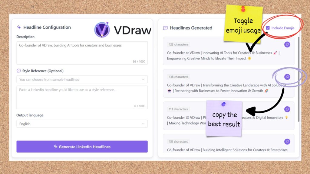 How to use VDraw's LinkedIn Headline Generator