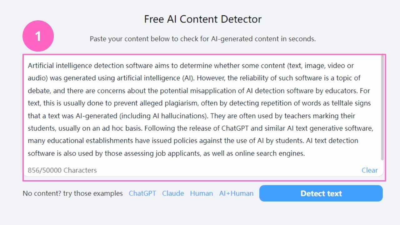 ai content detector text box