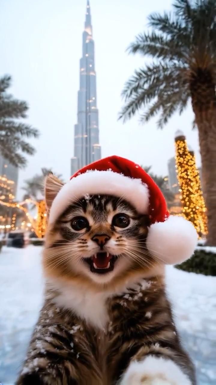 Cute Christmas cat creating a fun custom Santa video