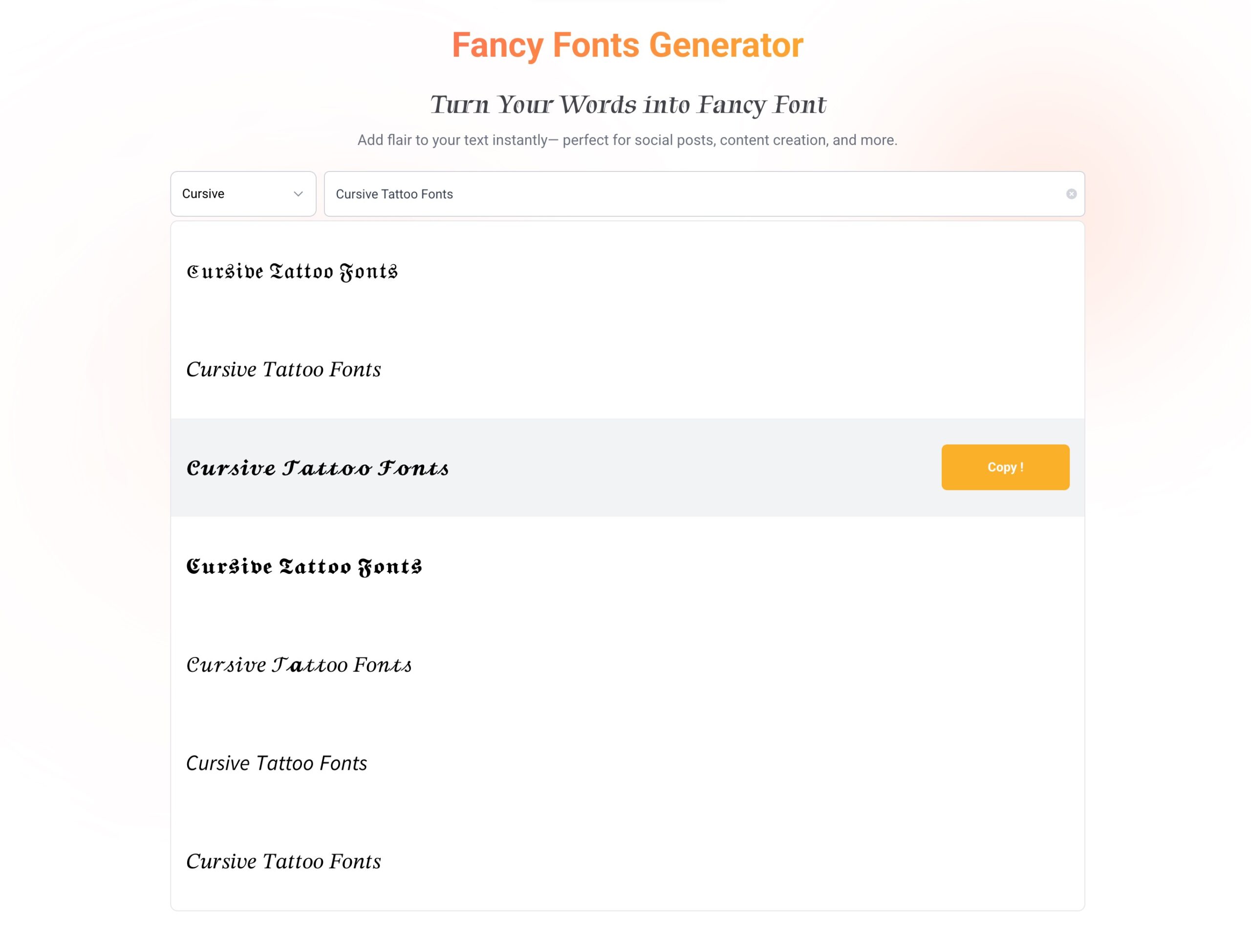 Cursive tattoo fonts - Fancy Fonts Generator