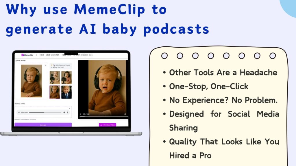 Why use MemeClip to generate AI baby podcasts?-MemeClip