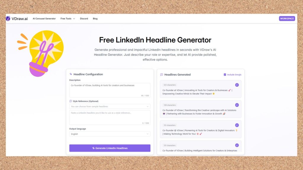 VDraw's LinkedIn Headline Generator