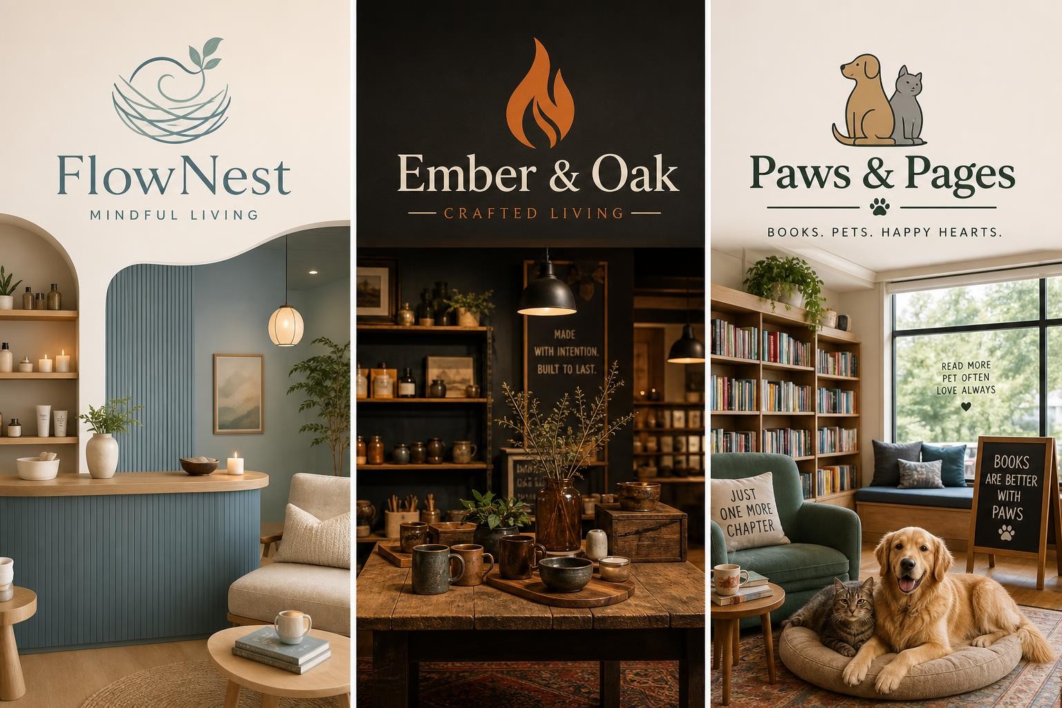 Three AI-generated logo mark examples