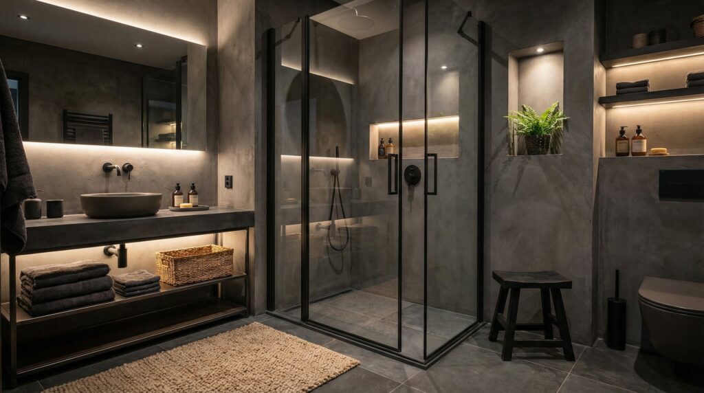 Industrial Soft en los baños modernos: carácter con calidez que cautiva