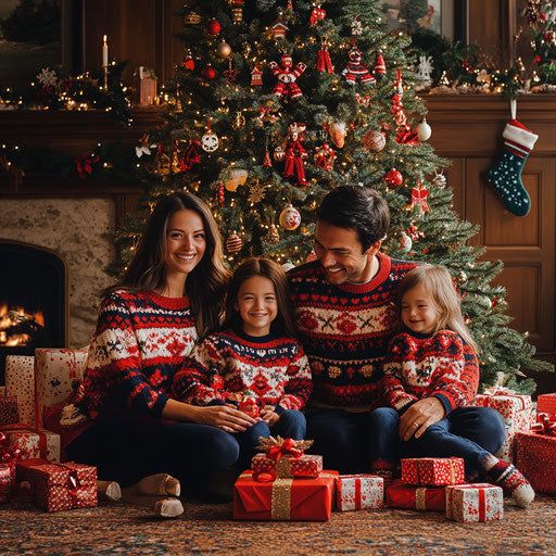 Happy family are making an AI custom Santa Christmas video at home