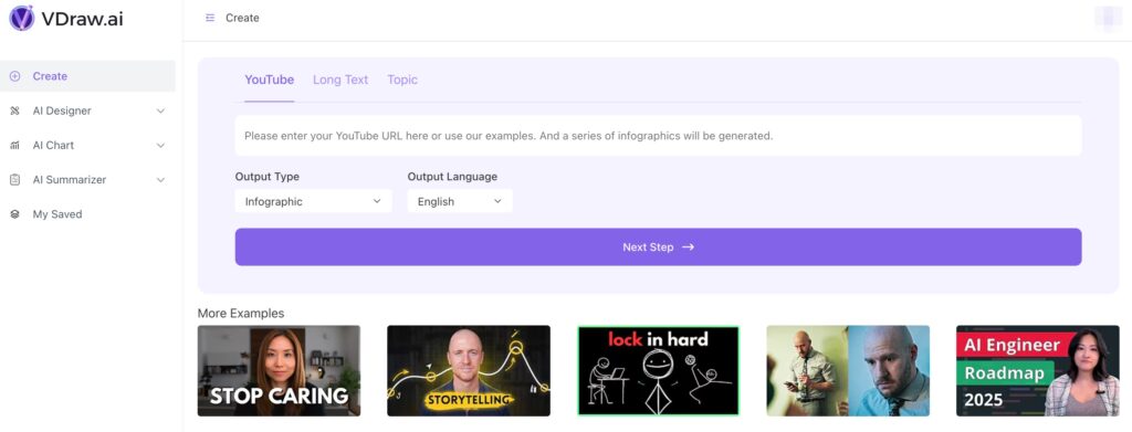 VDraw helps you easily create stunning free instagram views. Just input a topic, a long text or a YouTube URL.