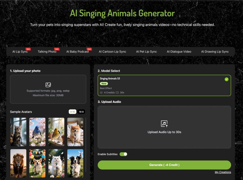 Step-by-step guide showing how to create a singing animals video