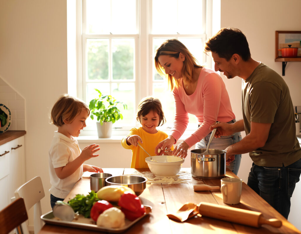 Parents cooking with kids