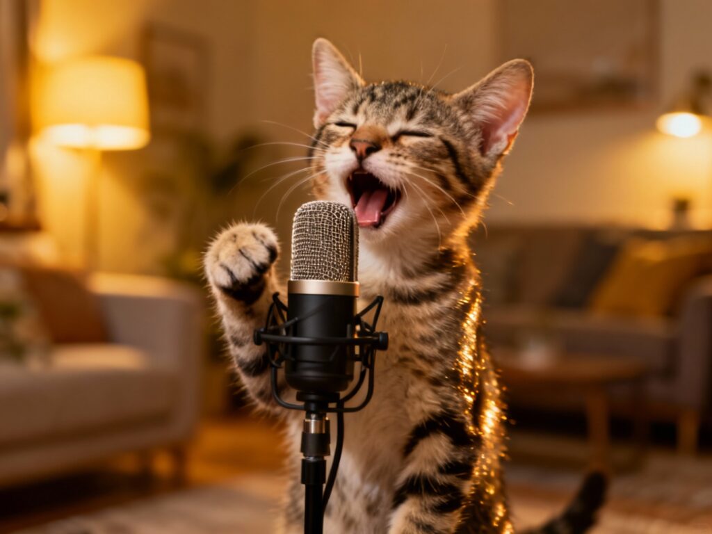 A cute singing cat created with an AI singing cat generator,