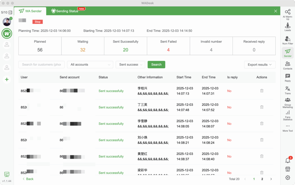 WADesk Works as a WA Auto Sender