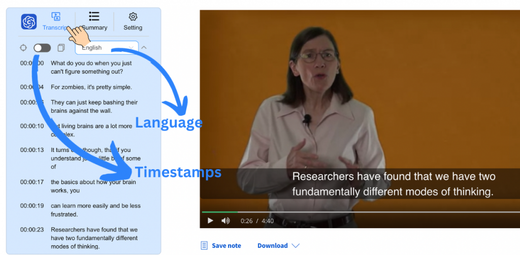 Access Transcripts with Timestamps-NoteGPT