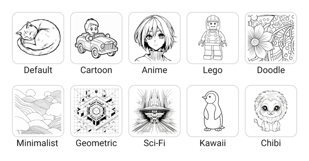10 coloring page styles
