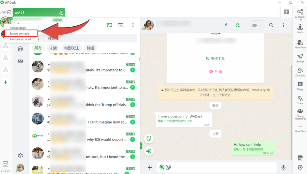 Export Whatsapp Contacts with WADesk