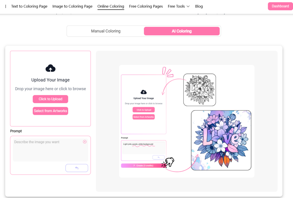 Screenshot of the AI-coloring functional area