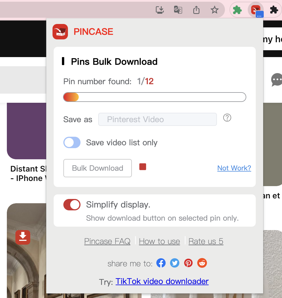 Pull down the page and let Pincase automatically recognize the picture or video.