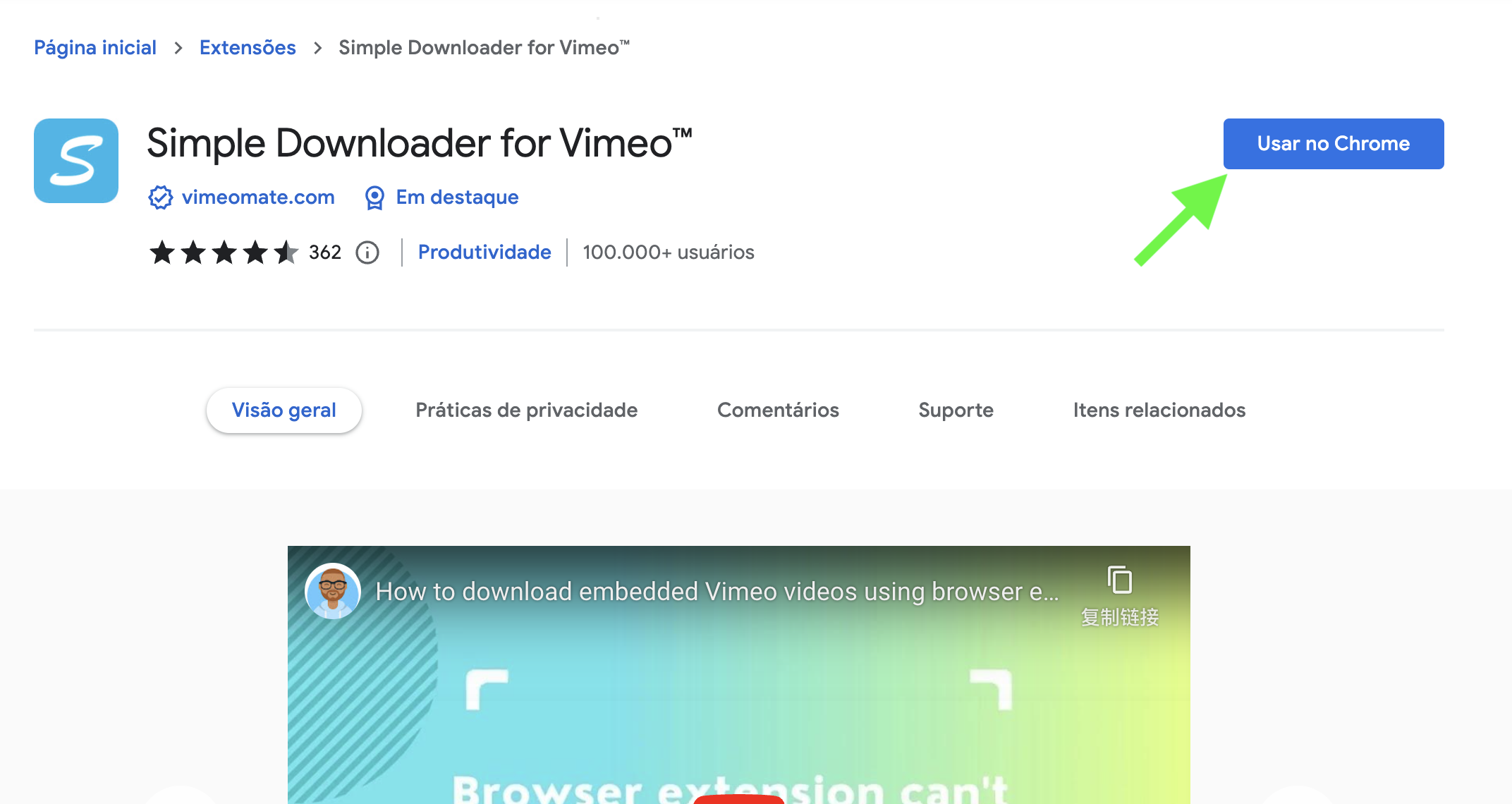 Once the extension is installed, follow these steps to download a Vimeo video.