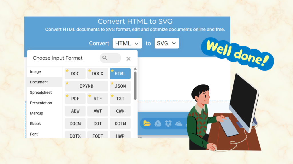 The functional process of Vertopal's HTML to SVG conversion