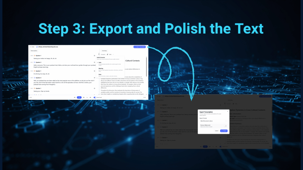 How to Transcribe Facebook Video to Text Easily? Step 3: Export and Polish the Text