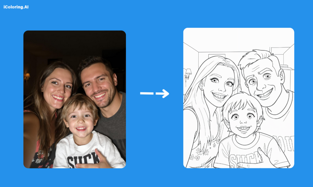 Turn the family photo into a coloring page