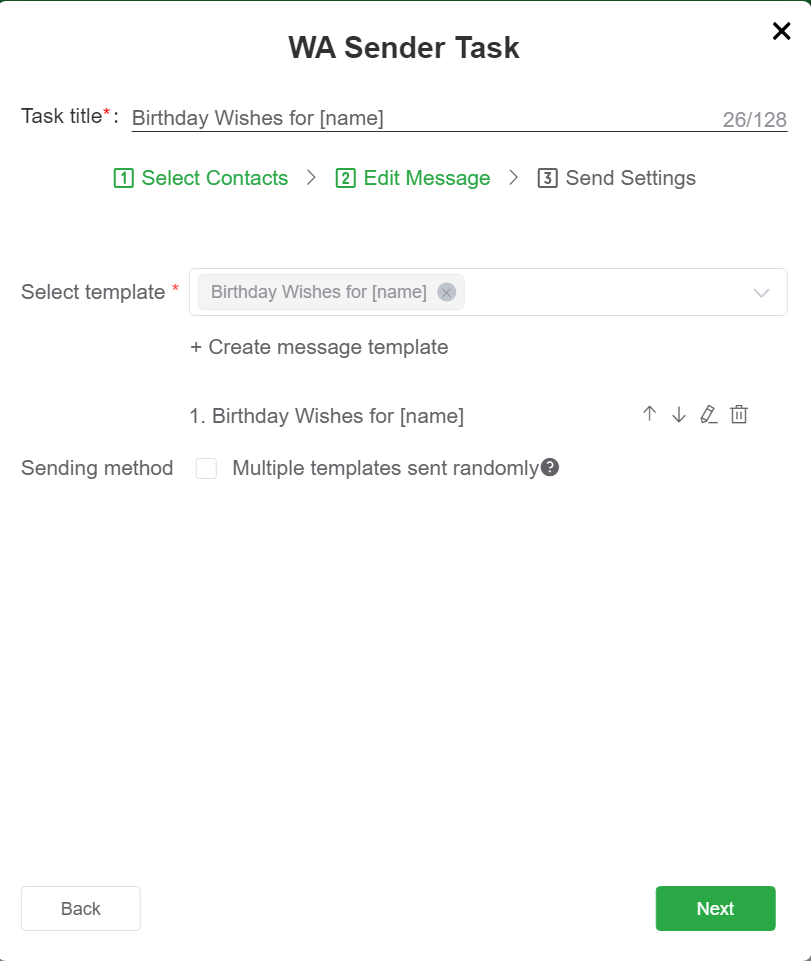 Select Message Template