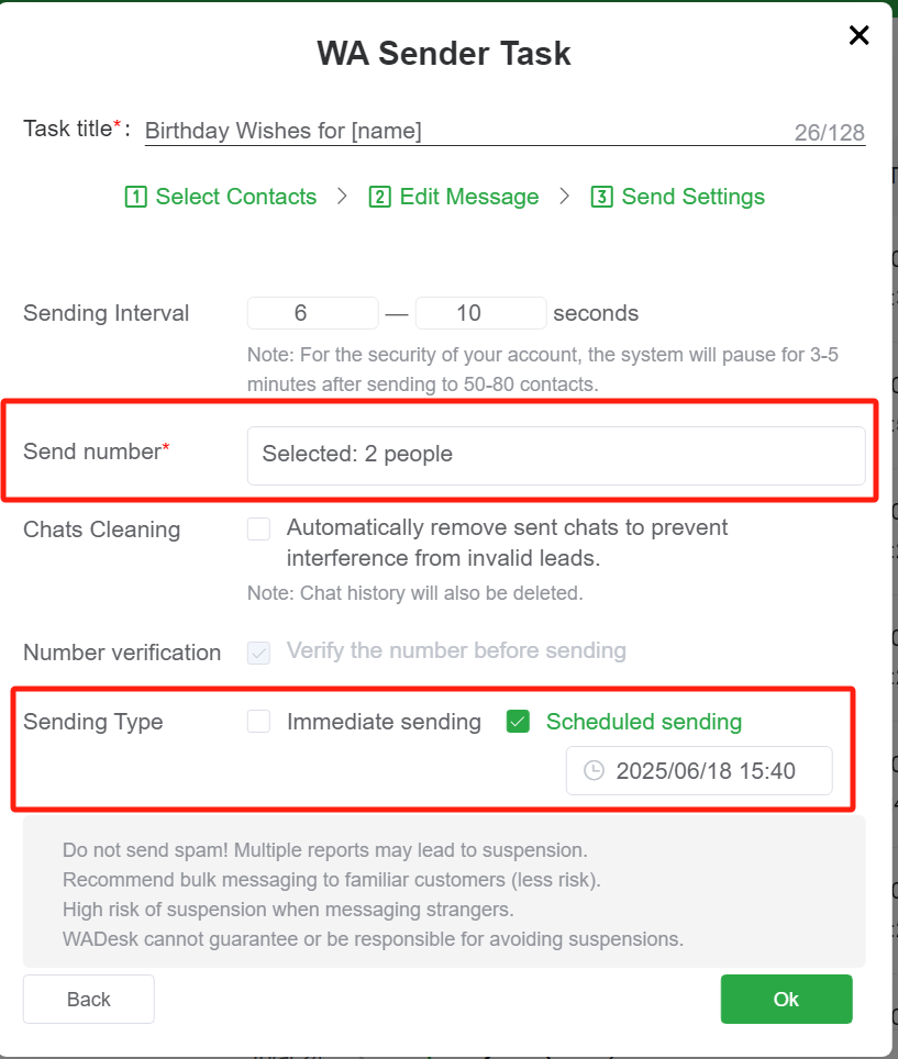 Select Number & Schedule