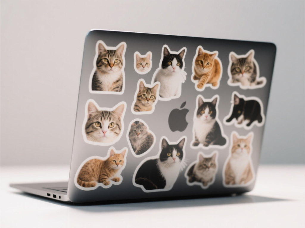Cat stickers on the laptop