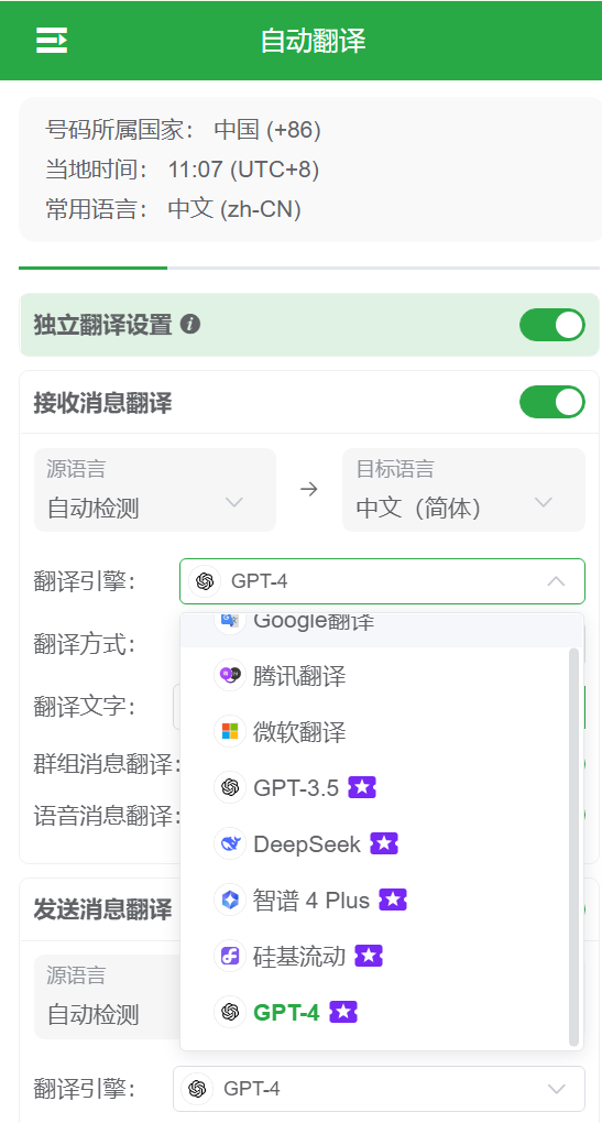 自动翻译功能截图