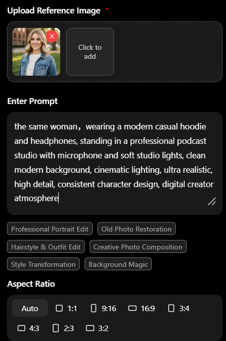 Step 2: Enter the prompt into the AI Image Editor