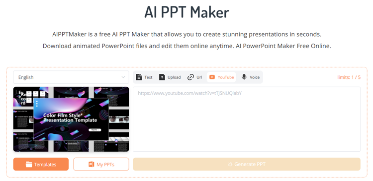 AI PPT Maker Function Area