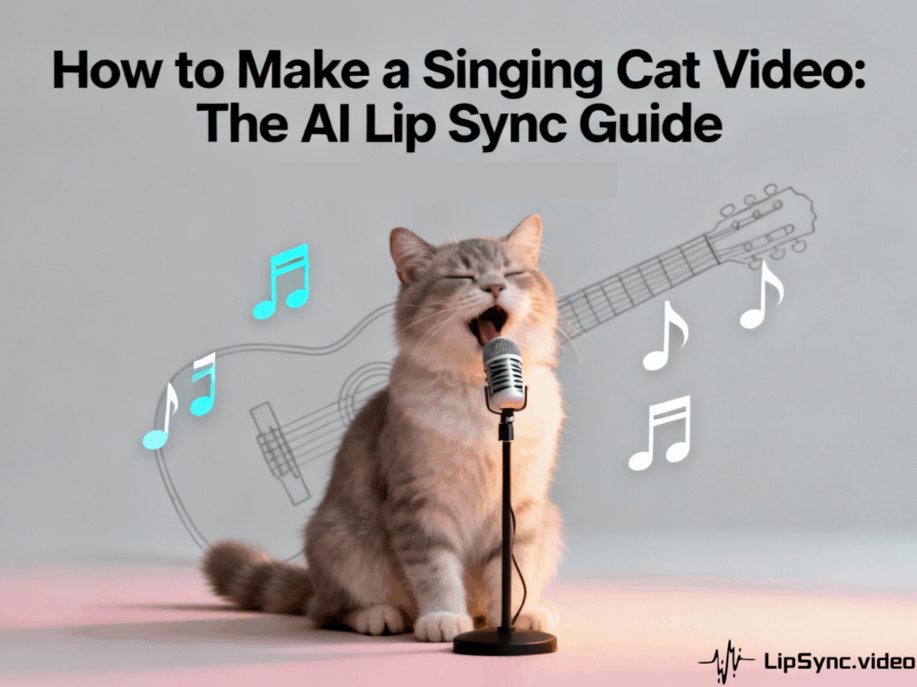 Cute AI singing cat mid-performance, with perfectly synced lips and playful expression