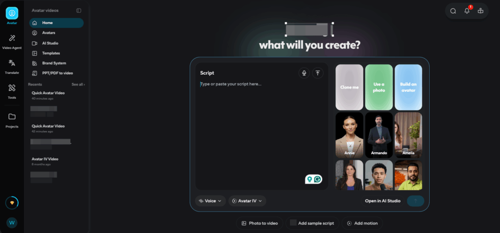 HeyGen AI spokesperson video creation interface
