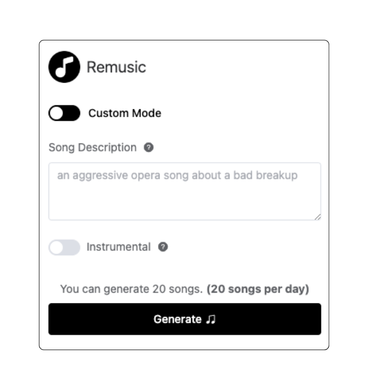 1. Input Your Idea - Remusic