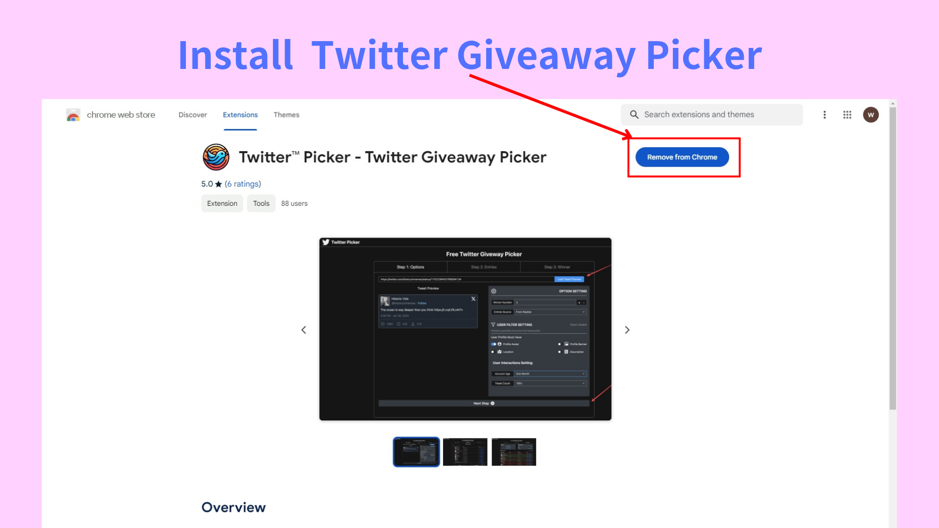 Install and Open the Twitter Giveaway Picker Extension 