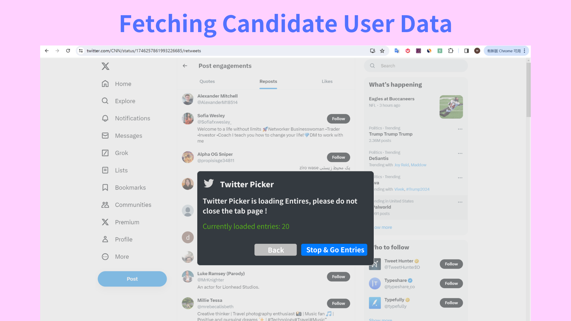 Step 3: Clicking the "Next Step" Button to Start Fetching Candidate User Data 
