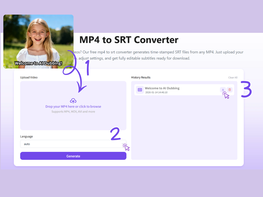 Step by step process of converting an video into subtitles.